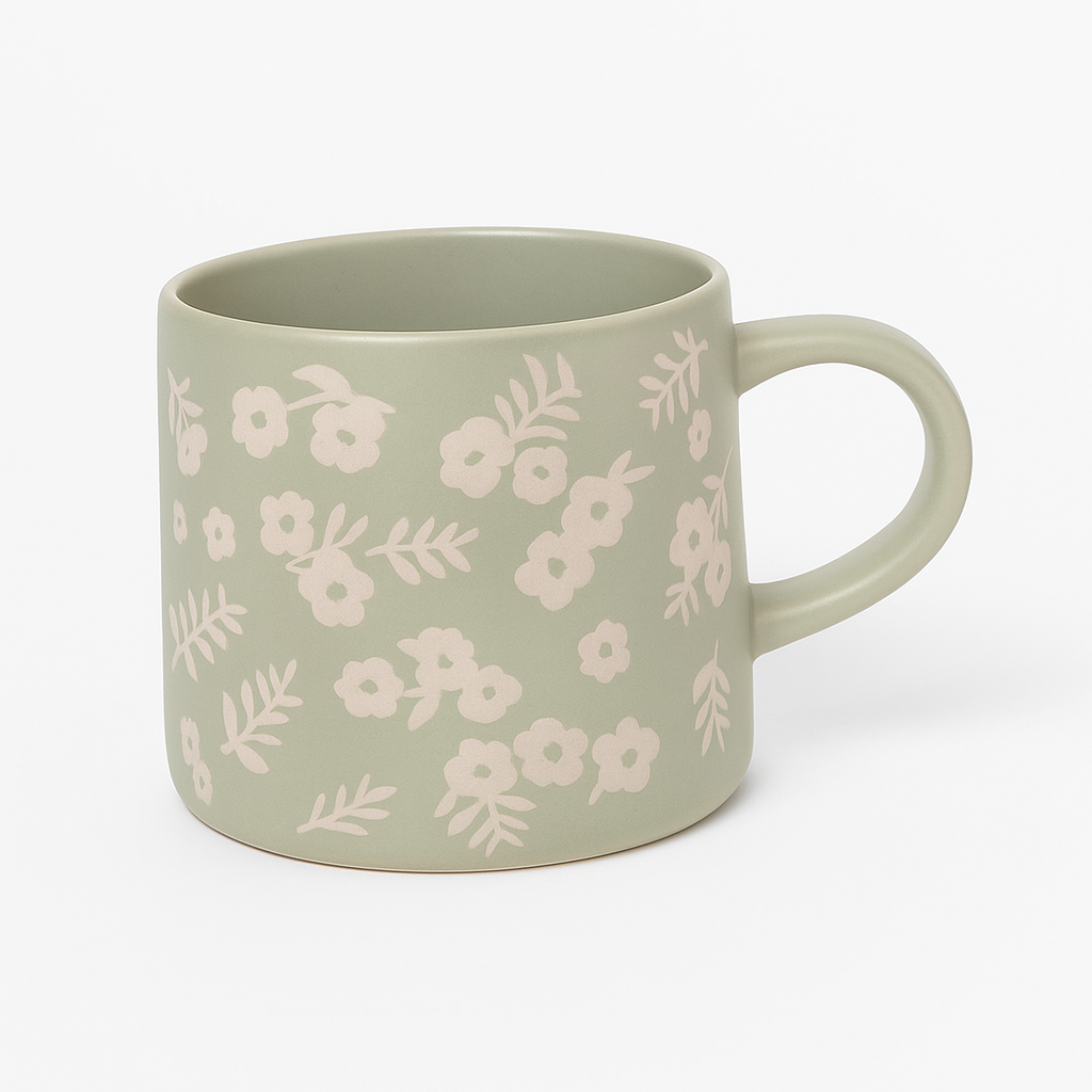 450ML Floral Ceramic Mug – Blue, Grey, and White Variants with Black & White Flower Prints