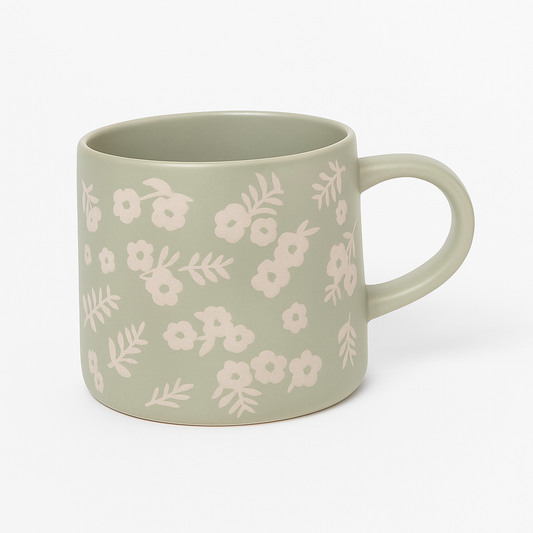 450ML Floral Ceramic Mug – Blue, Grey, and White Variants with Black & White Flower Prints