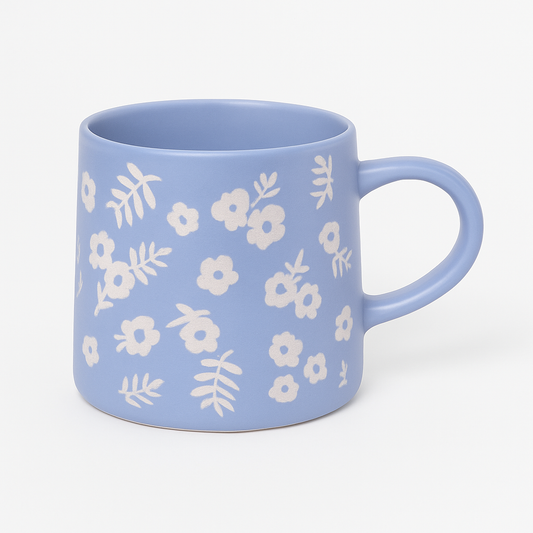 450ML Floral Ceramic Mug – Blue, Grey, and White Variants with Black & White Flower Prints
