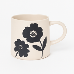 450ML Floral Ceramic Mug – Blue, Grey, and White Variants with Black & White Flower Prints