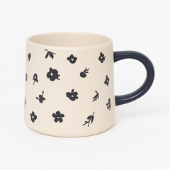 450ML Floral Ceramic Mug – Blue, Grey, and White Variants with Black & White Flower Prints