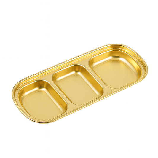 Golden 3 Partition Sauce Plate – Stainless Steel