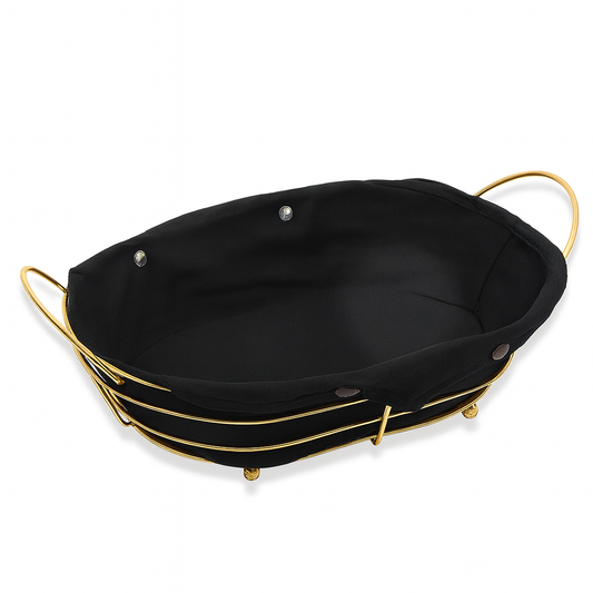 Oval Bread & Storage Basket – Black Fabric with Golden Frame