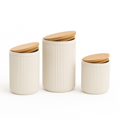 Retro Storage Box Set of 3 with Wooden Lids – Airtight Kitchen Containers for Tea, Coffee, Sugar & Snacks
