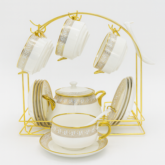 Luxury Soup Set with Stand – 22 Pieces | White or Blue