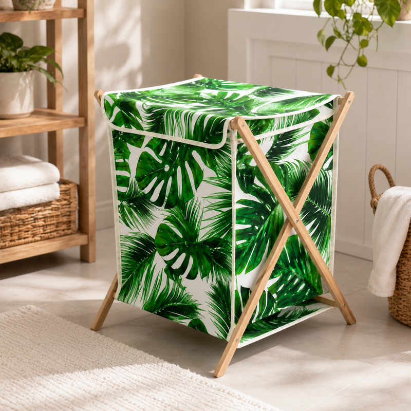 Assorted Bamboo Laundry Hamper – Foldable Clothes Basket with Fabric Liner & Lid