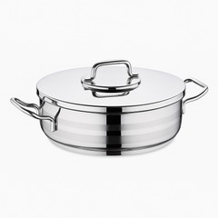 Astra2 Stainless Steel Low Casserole Set – Premium Mirror Finish Shallow Cookware (Sizes: 24x8 cm, 28x10 cm)