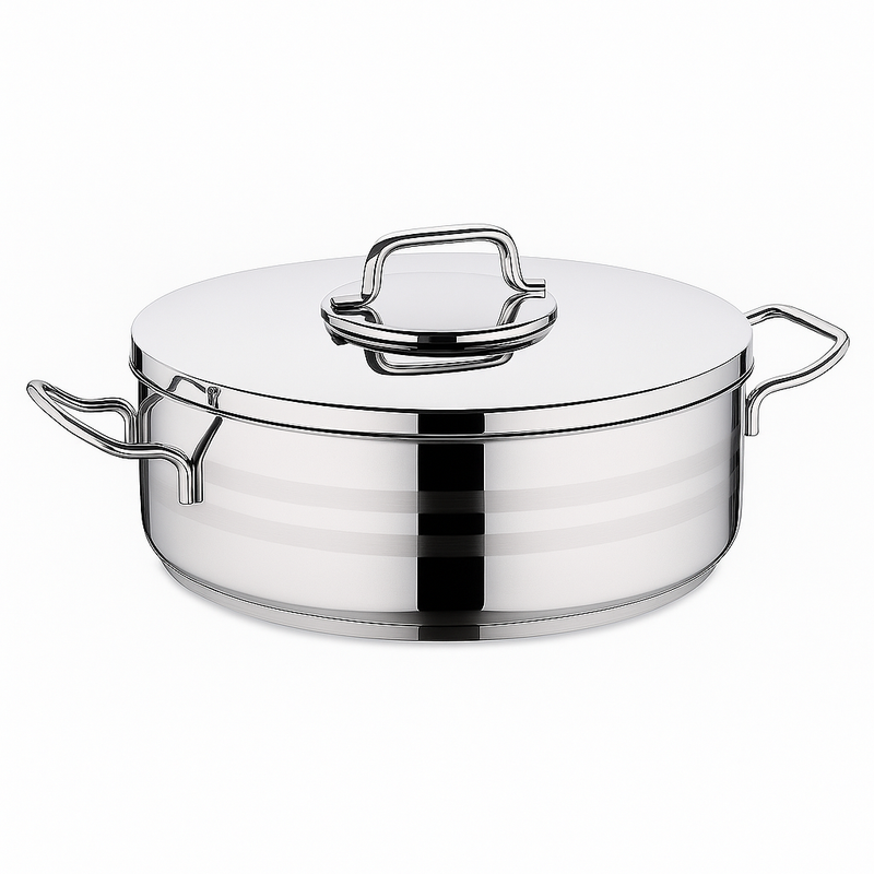 Astra2 Stainless Steel Low Casserole Set – Premium Mirror Finish Shallow Cookware (Sizes: 24x8 cm, 28x10 cm) - Habitt