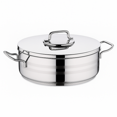 Astra2 Stainless Steel Low Casserole Set – Premium Mirror Finish Shallow Cookware (Sizes: 24x8 cm, 28x10 cm)