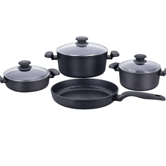 Ornella 7-Piece Non-Stick Cookware Set – Premium Black Aluminum Pots & Pans with Glass Lids, Induction Compatible
