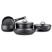 Neta 10-Piece Non-Stick Cookware Set – Premium Black Granite Coated Pots & Pans with Glass Lids, Induction Compatible - Habitt