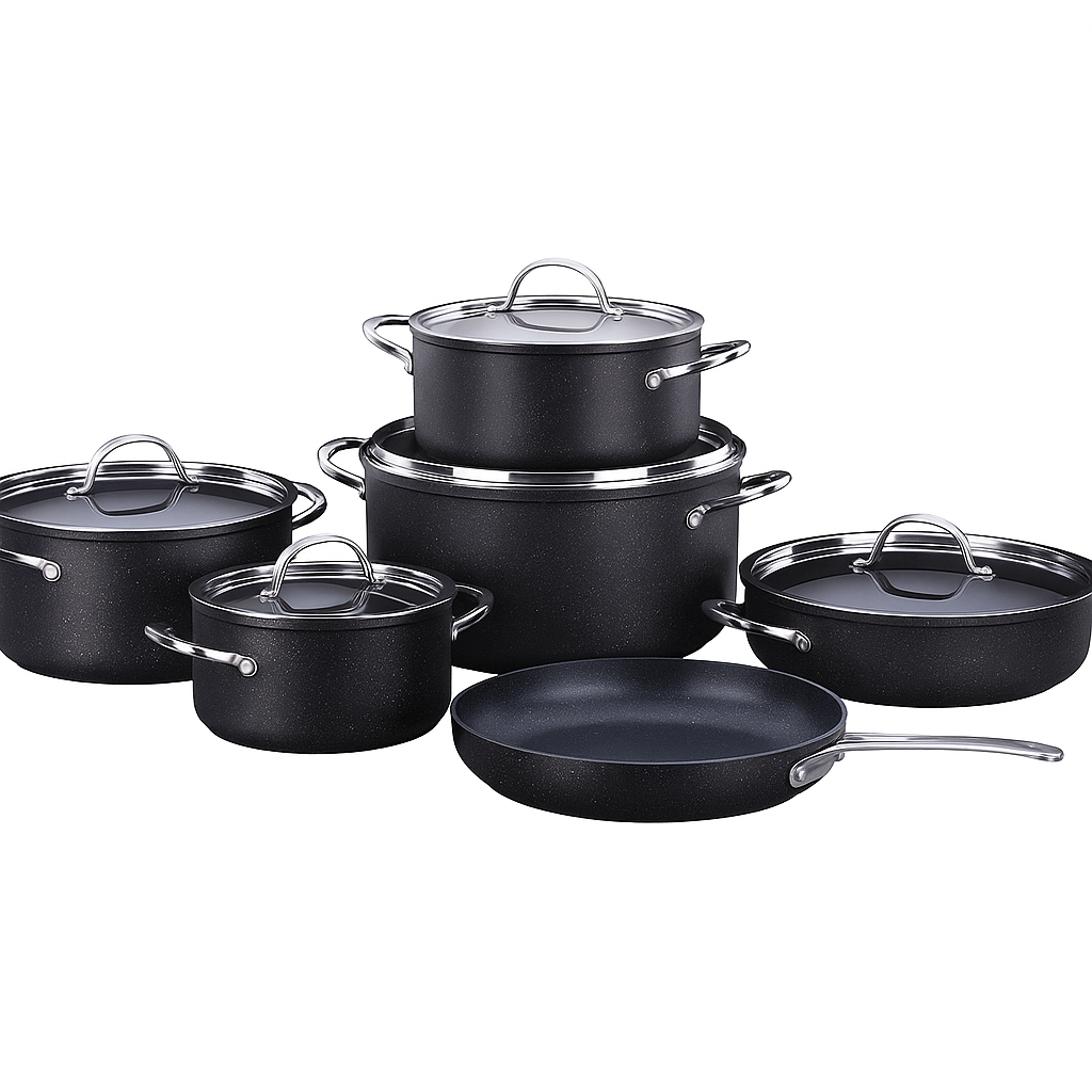 Galaksi Plus 11-Piece Cookware Set – Premium Granite Non-Stick Cookware with Glass Lids, Induction & Gas Stove Compatible