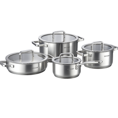 Aura 8-Piece Stainless Steel Cookware Set – Premium Mirror Finish Pots & Pans with Glass Lids, Induction & Gas Compatible