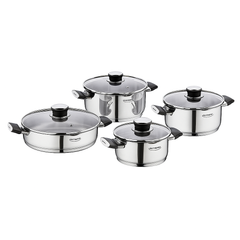 Pera 8-Piece Stainless Steel Cookware Set with Glass Lids