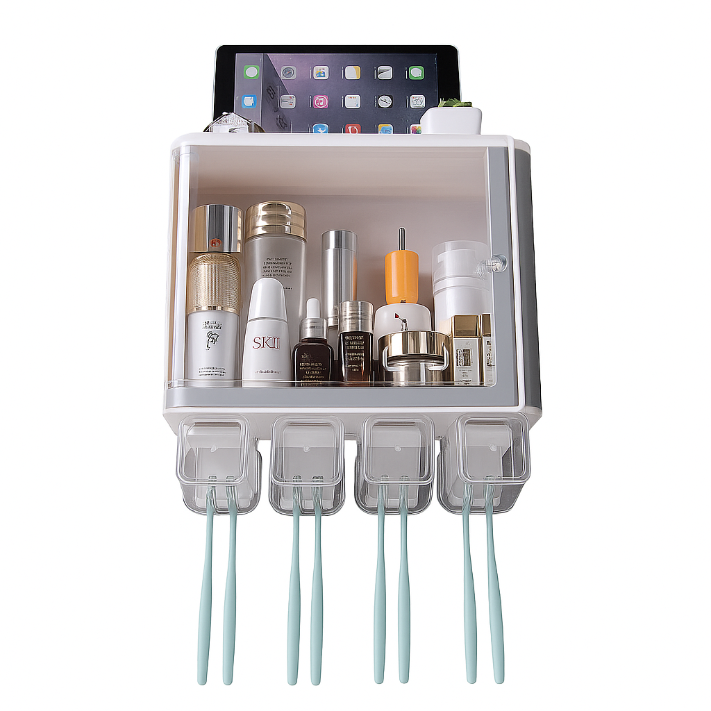 Wall-Mounted Bathroom Rack Cabinet with Toothbrush Holder & Storage Shelf