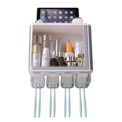 Wall-Mounted Bathroom Rack Cabinet with Toothbrush Holder & Storage Shelf