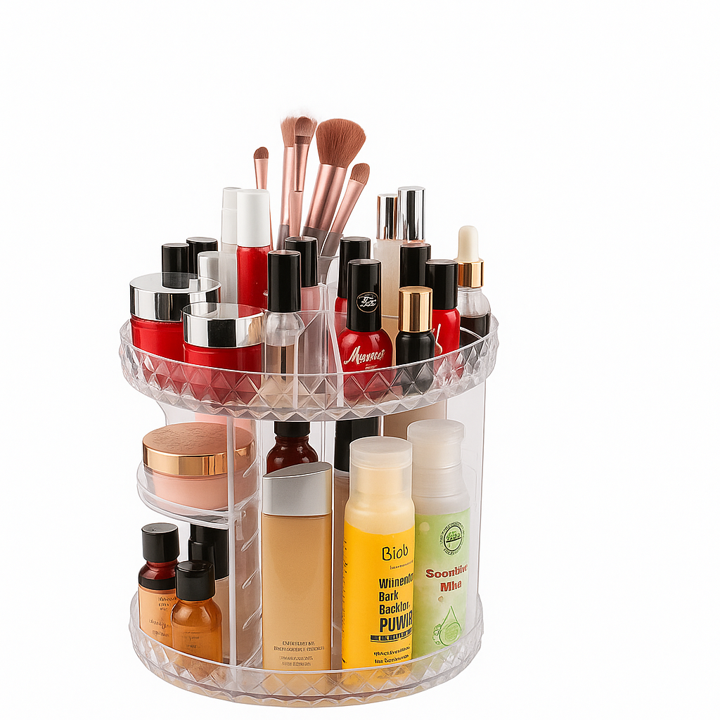 Clear Acrylic 2-Layer Cosmetic Organizer with 360° Rotation – Swivel Makeup & Skincare Storage Rack