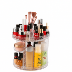 Clear Acrylic 2-Layer Cosmetic Organizer with 360° Rotation – Swivel Makeup & Skincare Storage Rack