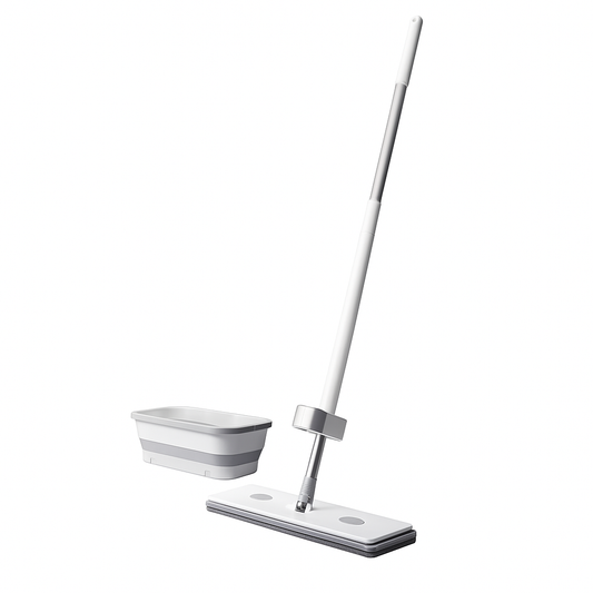 Flat Mop with Collapsible Silicone Bucket – Adjustable Handle, Reusable Microfiber Pad, Easy Wet & Dry Floor Cleaning