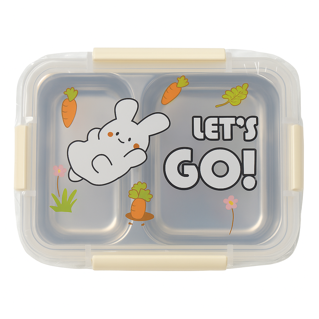 Kids Lunch Box with Cute Bunny Print – Leak-Resistant, Multi-Compartment Food Container (Let’s Go Design)
