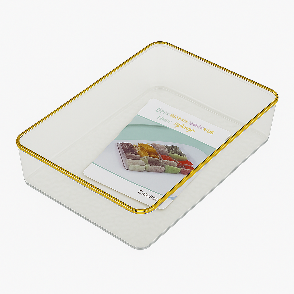 Remikim Golden Storage Box – Elegant Clear Organizer with Gold Rim (Small, Medium or Large – Single Piece) - Habitt