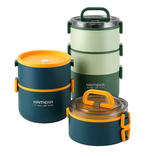 Round Lunch Box SS – Insulated Multi-Layer Food Container (2-Tier or 3-Tier)