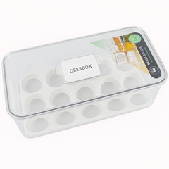 DEERBOX Egg Storage Container – 18-Slot Lock-Fresh Box with Transparent Lid for Fridge Organization
