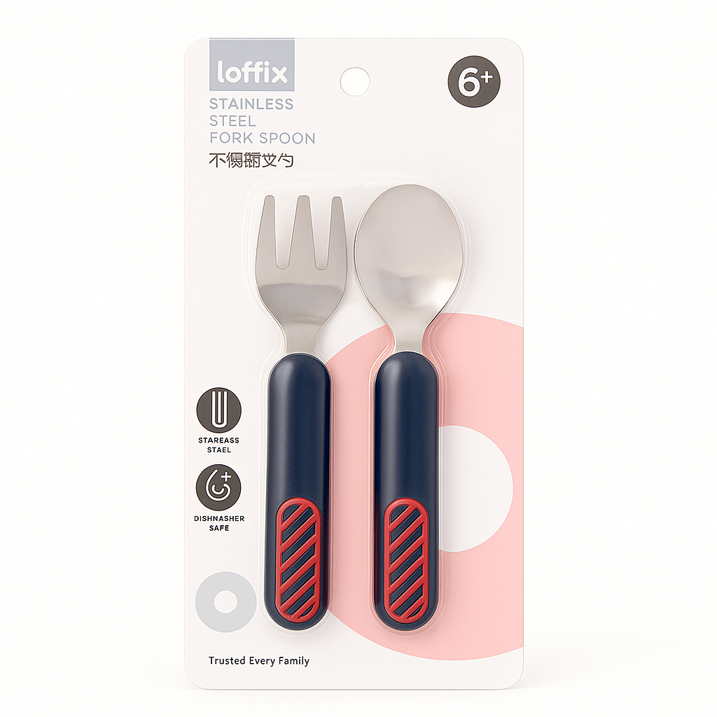 Baby Spoon & Fork Set – 2 PCS Stainless Steel Feeding Utensils with Easy-Grip Handles (6+ Months)