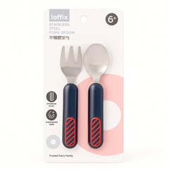 Baby Spoon & Fork Set – 2 PCS Stainless Steel Feeding Utensils with Easy-Grip Handles (6+ Months)