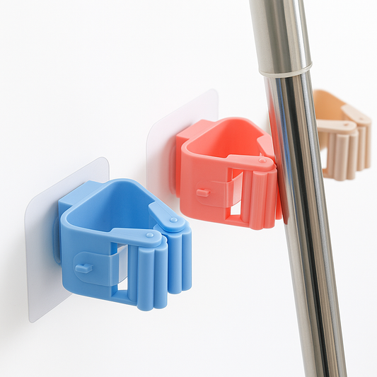 No-Drill Mop Holder – Self-Adhesive Wall Mount Clip for Brooms, Mops & Cleaning Tools