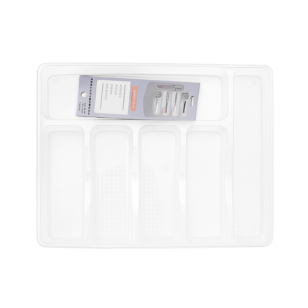 Clear Plastic Medium Cutlery Tray Storage Basket | Kitchen Drawer Organizer with 5 Compartments