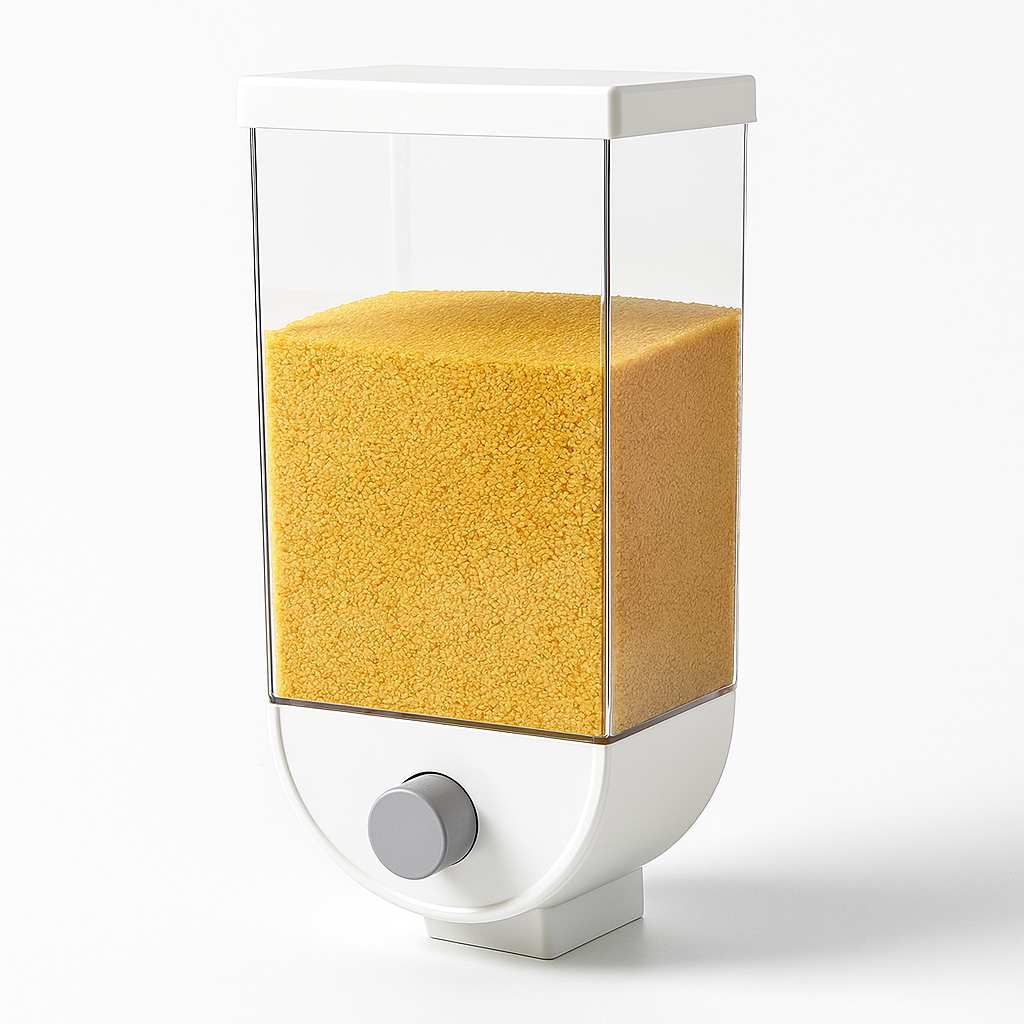 Wall-Mounted Clear Dry Food & Cereal Dispenser | Single Unit Kitchen Grain Storage Container