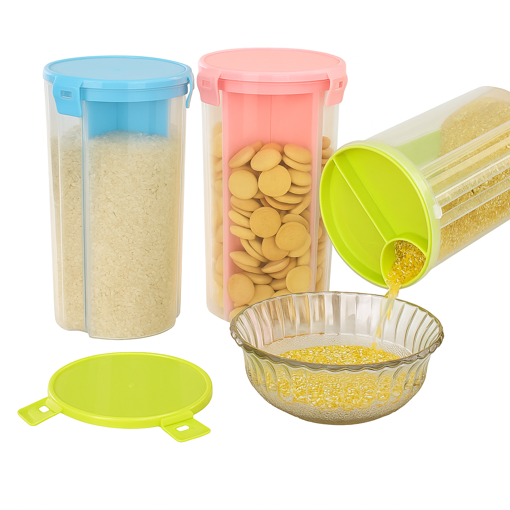 1Pc HOMIO 4-Partition Food Storage Jar | Multi-Compartment Dry Food Organizer Container