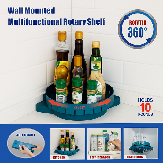 Wall-Mounted 360° Rotating Corner Shelf – Multi-Purpose Kitchen & Bathroom Storage Rack