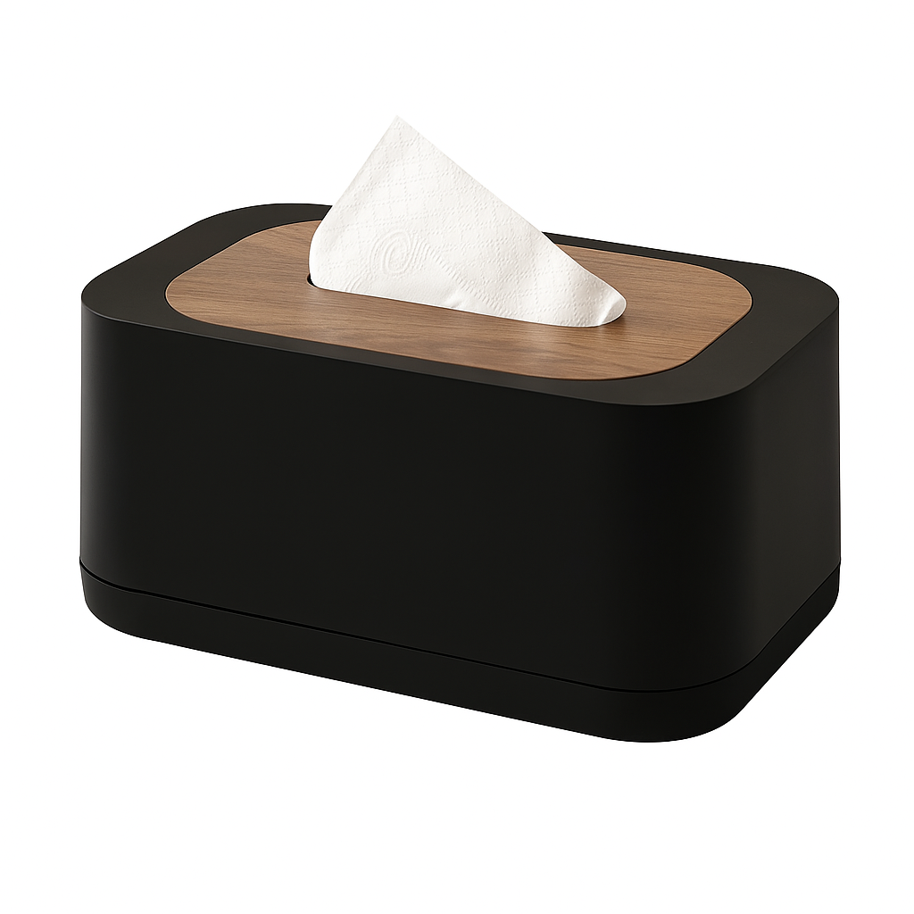 Premium Black Tissue Box with Wooden-Style Lid – Modern Napkin Holder for Home, Office & Living Spaces