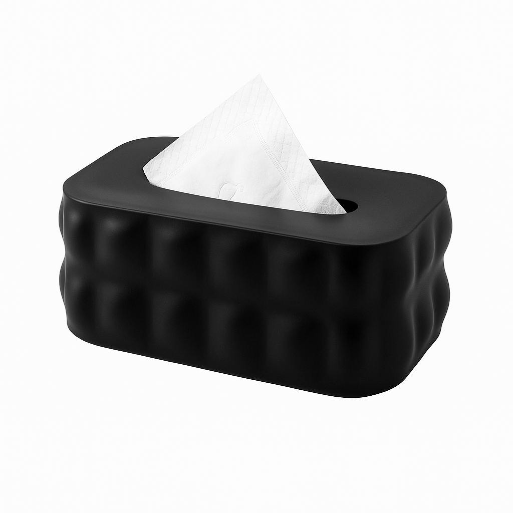 Textured Black Tissue Box – Modern Decorative Napkin Holder for Home, Office & Living Spaces