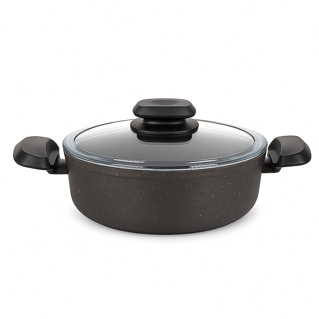 Ornella Aluminum Non-Stick Casserole with Glass Lid – Available in 20x10.5 cm (3.0 L), 24x6.5 cm & 28x7.5 cm (4.0 L)