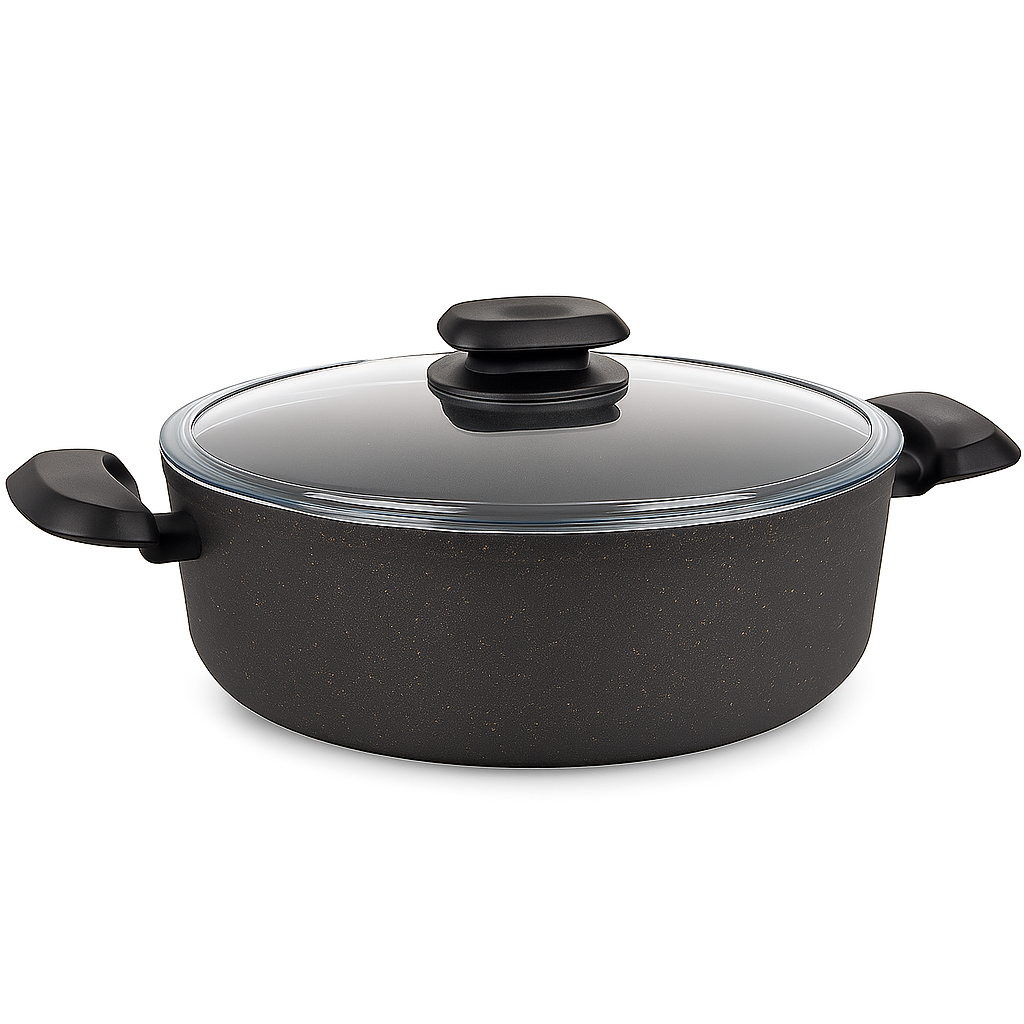 Ornella Aluminum Non-Stick Casserole with Glass Lid – Available in 20x10.5 cm (3.0 L), 24x6.5 cm & 28x7.5 cm (4.0 L) - Habitt