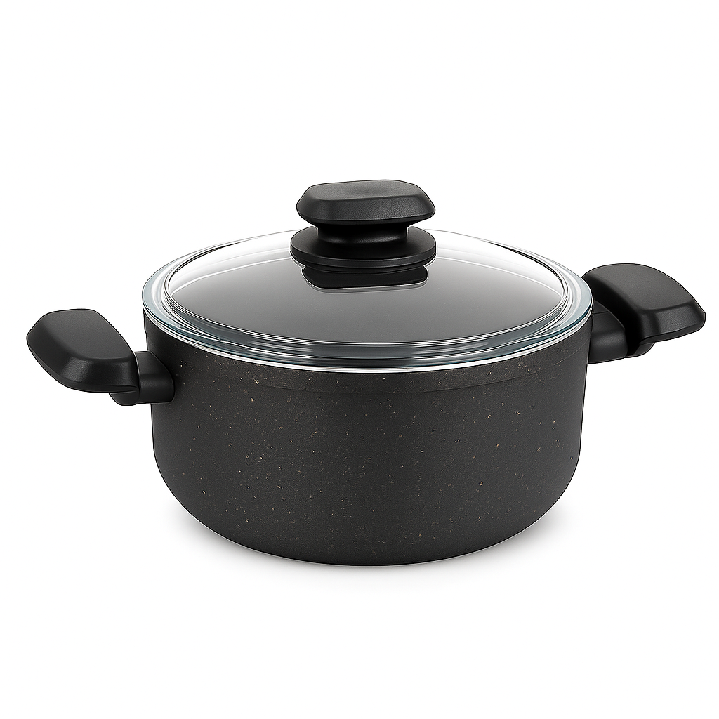 Ornella Aluminum Non-Stick Casserole with Glass Lid – 24x12.5 cm (5.0 L) & 28x14.5 cm (8.0 L)