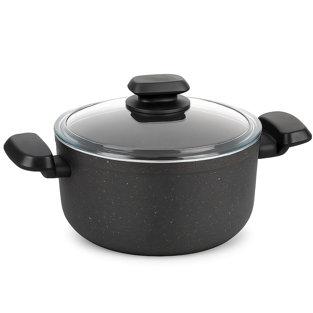 Ornella Aluminum Non-Stick Casserole with Glass Lid – 24x12.5 cm (5.0 L) & 28x14.5 cm (8.0 L) - Habitt
