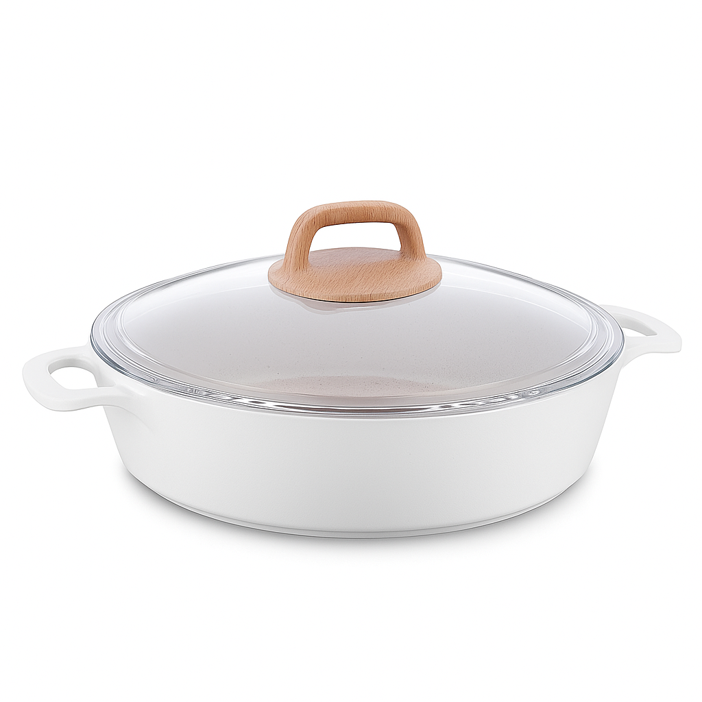 Gusto Ceramic Low Casserole with Glass Lid – 26x7 cm - Habitt