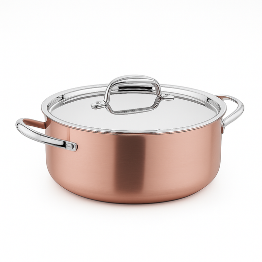 Divani Stainless Steel & Copper Casserole with Lid – Available in 20x10 cm & 24x12 cm - Habitt