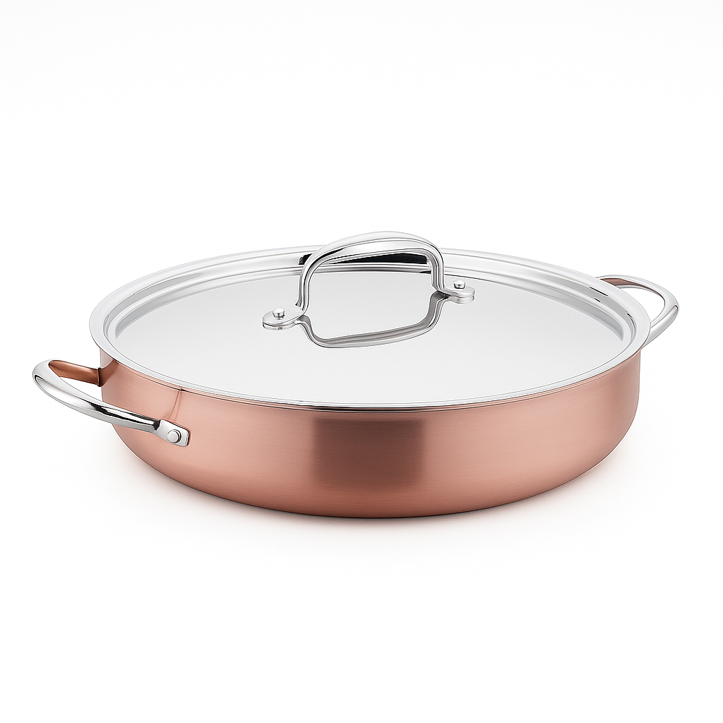 Divani Stainless Steel & Copper Low Casserole with Lid – 24x7 cm - Habitt