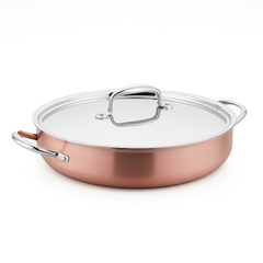 Divani Stainless Steel & Copper Low Casserole with Lid – 24x7 cm - Habitt