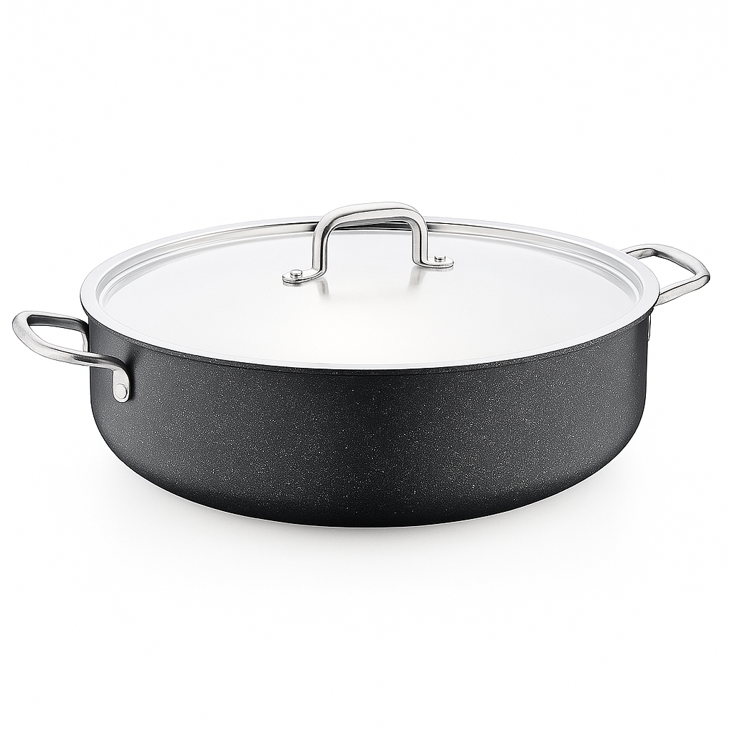 Doria Aluminum Non-Stick Low Casserole with Lid – 32x13 cm - Habitt