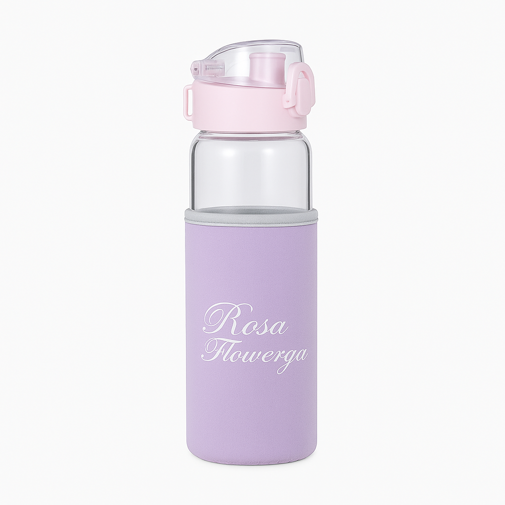 Rosa Glass Water Bottle with Protective Sleeve – Elegant & Eco-Friendly Design
