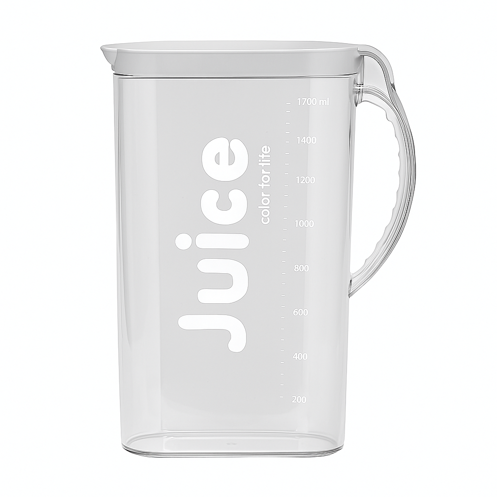 Transparent 1700 ml Juice Jug – Clear Large Plastic Beverage Pitcher with Handle & Lid, BPA-Free Drink Server