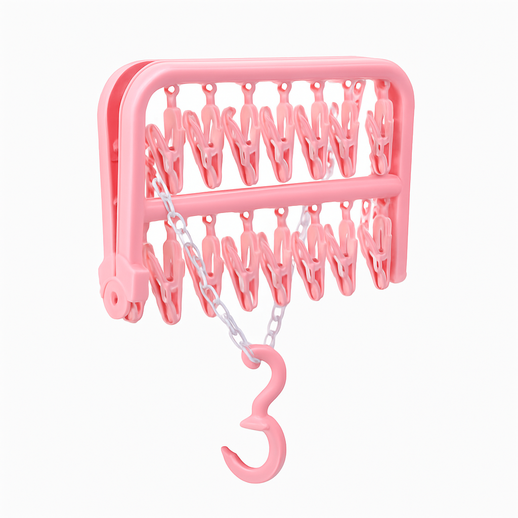 Small Baby Clothes Hanger – Foldable Multi-Clip Drying Rack for Baby Garments, Socks & Accessories
