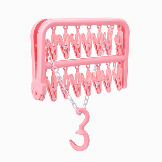 Small Baby Clothes Hanger – Foldable Multi-Clip Drying Rack for Baby Garments, Socks & Accessories