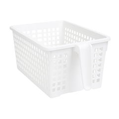Fridge Basket with Handle – White Plastic Storage Organizer for Refrigerator, Pantry & Kitchen Shelves